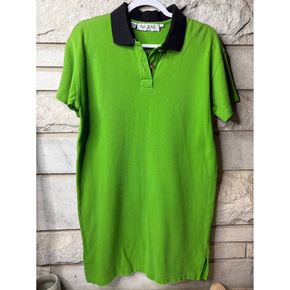 Bill Blass Vintage Womens Lime Green Cotton Pique Polo Dress Gold Buttons Size M